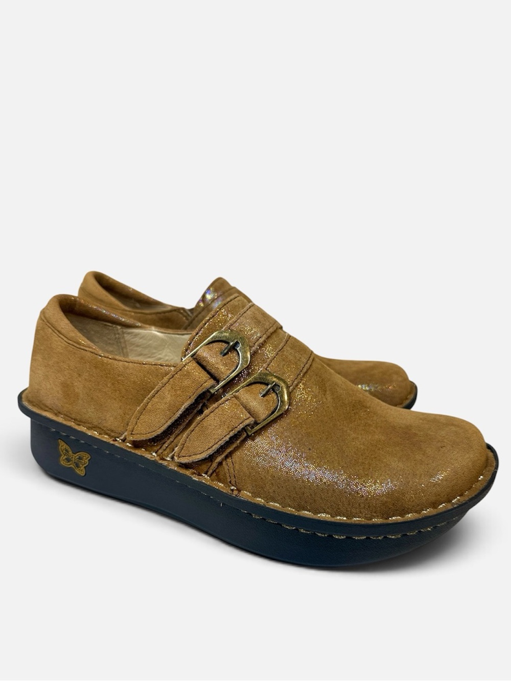 Alegria ALLI-684x Leather Double Buckle Slip On Clog in Desert Essence EU37 NWOB